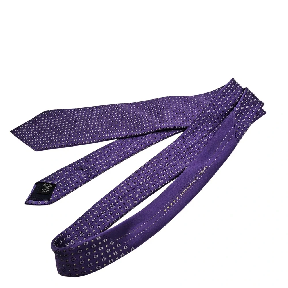 Ermenegildo Zegna Silk Tie Purple Geometric Square Luxury‎ Italian Designer